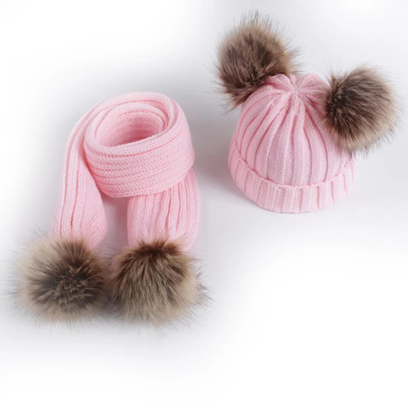 Tanio Jesienno-zimowa czapka dla niemowląt szalik jednokolorowa dzianinowa ciepła czapka