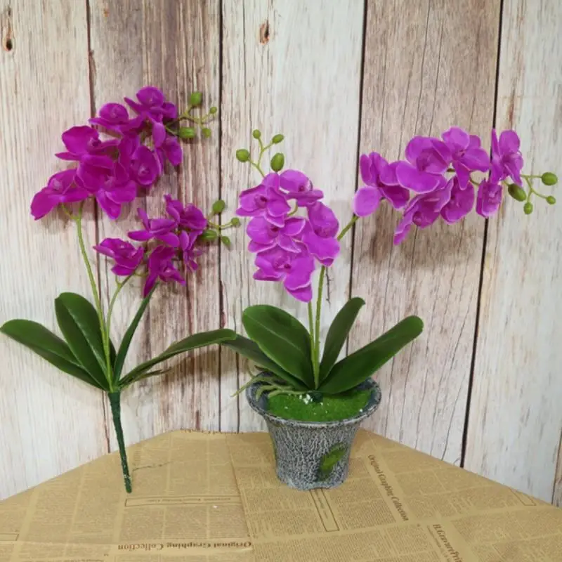 2 The fork Artificial Phalaenopsis Flower Real Touch Latex Butterfly Orchid Flores with Leaves Wedding Home Office Decoration | Дом и сад