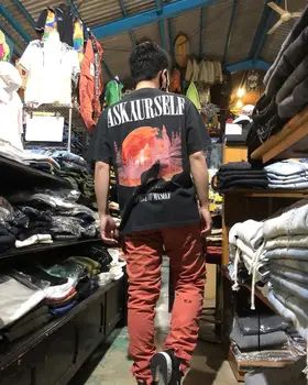 

Askyurself t shirt Oversized Wolf Print Old washed flash powder lettering Washed Askyurself top Tees Men Women Askyurself tshirt