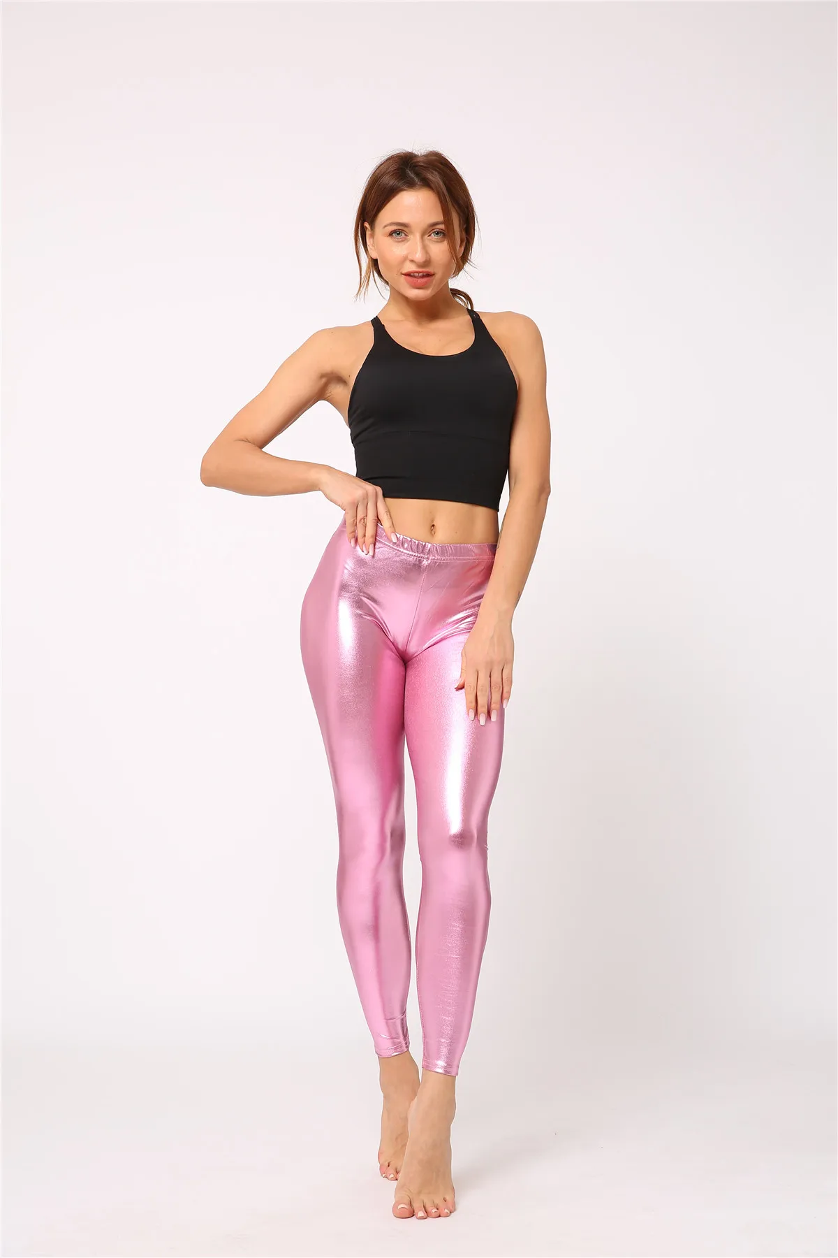 yoga leggings 2021 Ladies Silver Metallic Shiny Laser Leather Leggings Women Candy Color yoga leggings