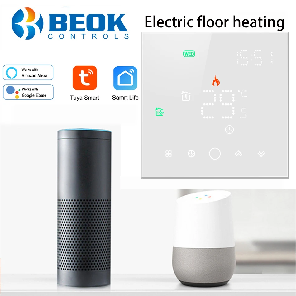 Beok-termostato inteligente Tuya Smart Life para calefacción de suelo, controlador de temperatura del hogar con Wifi, funciona con Alexa y Google Home