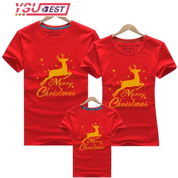 

New Year's Gift Family Matching Christmas Mom Dad T-shirt Cartoons Christmas Tshirt Family look Mommy Daddy Baby Red Clothes