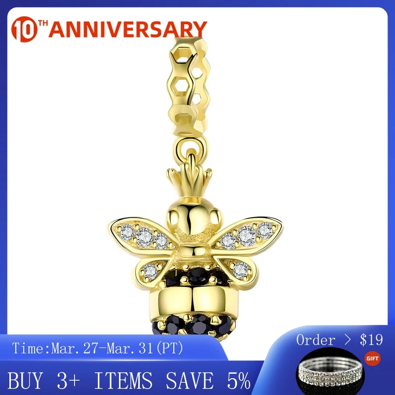 

CodeMonkey Popular 925 Sterling Silver Queen of Bee Gold Color Bee Pendant Charm fit Charm Bracelets & Necklaces DIY Jewelry 831