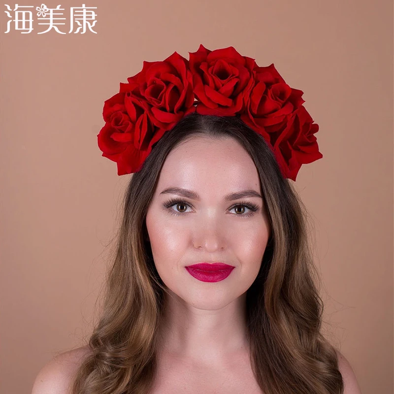 Haimeikang Halloween Festival Hair Bands Flower Tiaras Romantic Bridal Headwear Bohemia Style Hair Accessories Women HeadBand