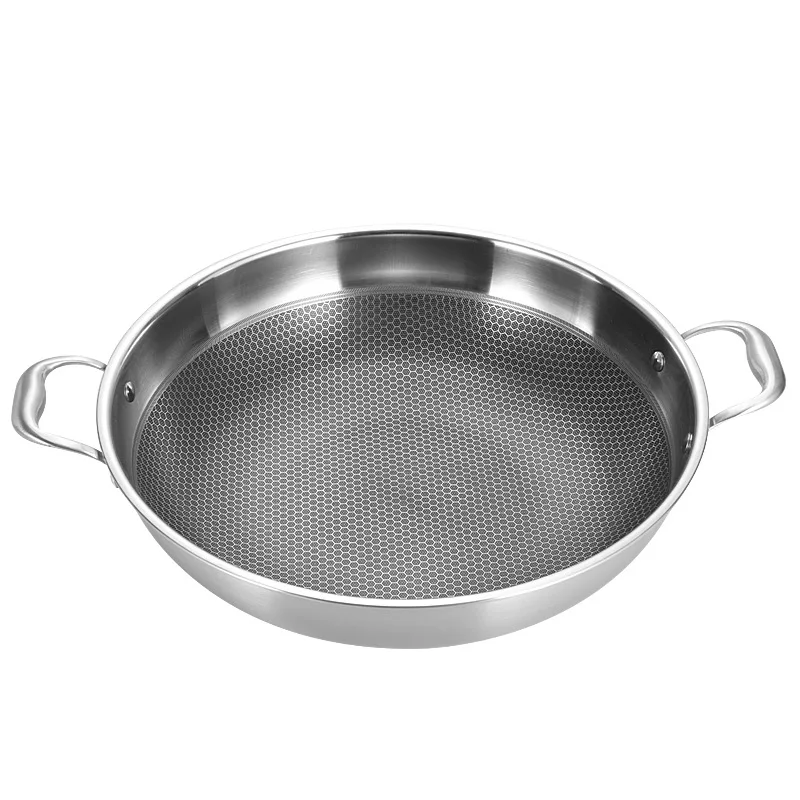 Manufacturers Wholesale 304 Dual Handle Stainless Steel Honeycomb Non-stick Pot Smokeless Pan with Pot Cover Wok 40 Cross Border