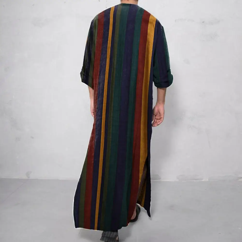 Mens Arabic  Muslim Dresses Long Abaya Kaftan Islamic Fashion Stripe Patchwork Shirts Ethnic Men's Clothing Dress 2021 2