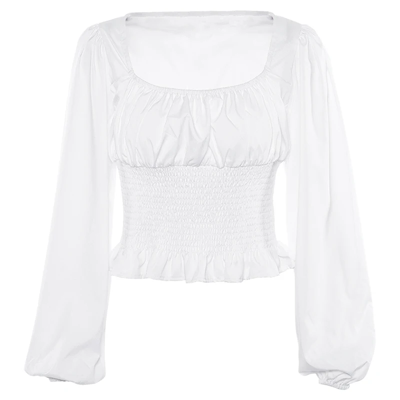 

Square Collar Shirt Lantern Sleeve Long Sleeve Chiffon Shirt Short Women's Top and Shirt Retro Women