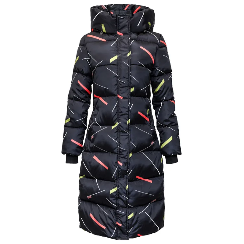 

2019 Winter Women Parkas Long Thick Plus Size Coats Colorful Print Outerwear Casual Ladies Jacket Winter Coat with Hat Coat
