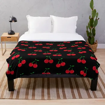 

Cherries 2 on black Throw Blanket Soft Sherpa Blanket Bed Sheet Single Knee Blanket Office Nap Blanket