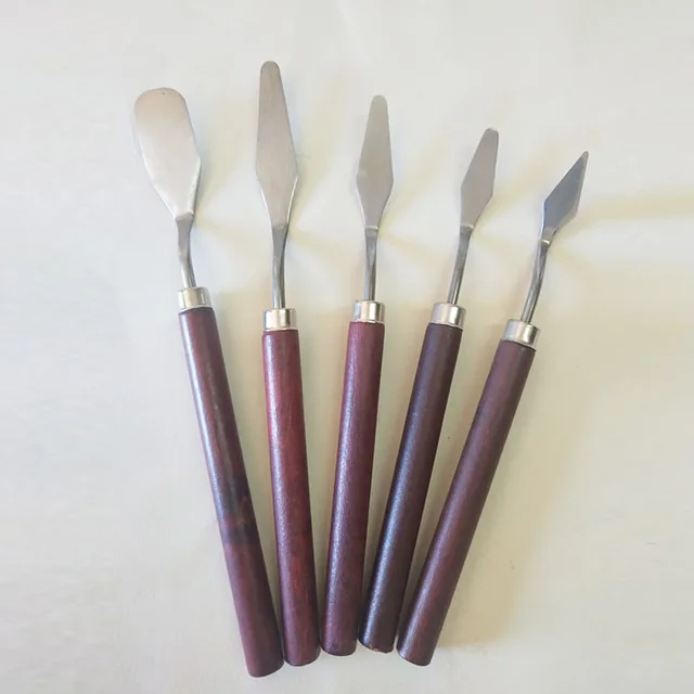 5Db/Set Rozsdamentes Acél Spatula Készlet Paletta Gouache Kellékek Olajfestmény Kést Képző Művészet Festőszerszámkészlet Rugalmas Pengék - Image 5