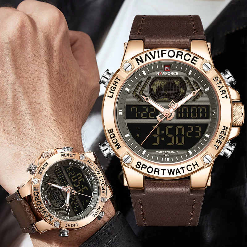 

NAVIFORCE Man Watches 2019 Brand Luxury Dual Display Men's Wrist Watches Luxury Design Quartz Watch Men Gold Men Watch Digital