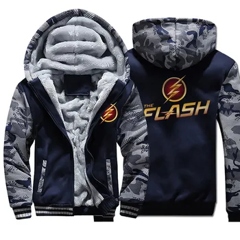 

The Flash Jacket Hoodies Barry Allen Superhero Sweatshirt Men Zipper Winter Thick Fleece Warm Coat Jackets Camouflage Sportswear