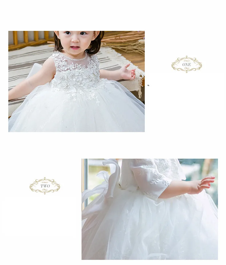 Новое модное платье с цветочным узором и блестками для девочек на свадьбу; платье принцессы из белого тюля для маленьких девочек; платье для крещения на первый день рождения