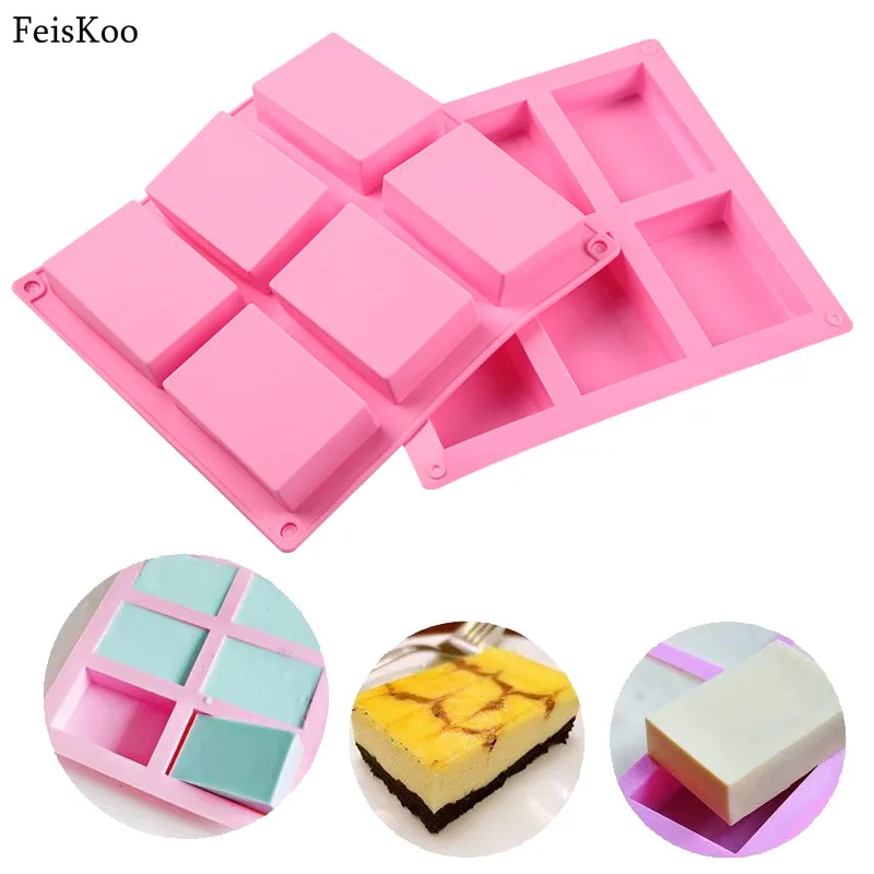 6cavity Rectangle Silicone Soap Mold Baking Pan Diy Handmade Soap