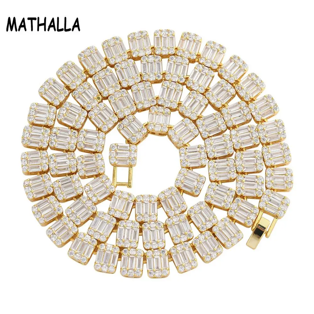 

MATHALLA 9mm Bling Ladder Square Zircon Hip Hop Necklace Iced Out Gold Silver Charms Tennis Chain Necklace Jewelry For Gift