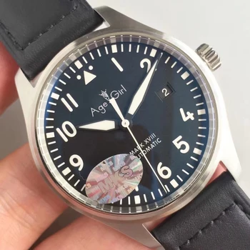 

Luxury Brand New Men Automatic Mechanical Pilot MARK XVIII Black Leather Stainless Steel Silver Sapphire Blue Sport Watch 40mm