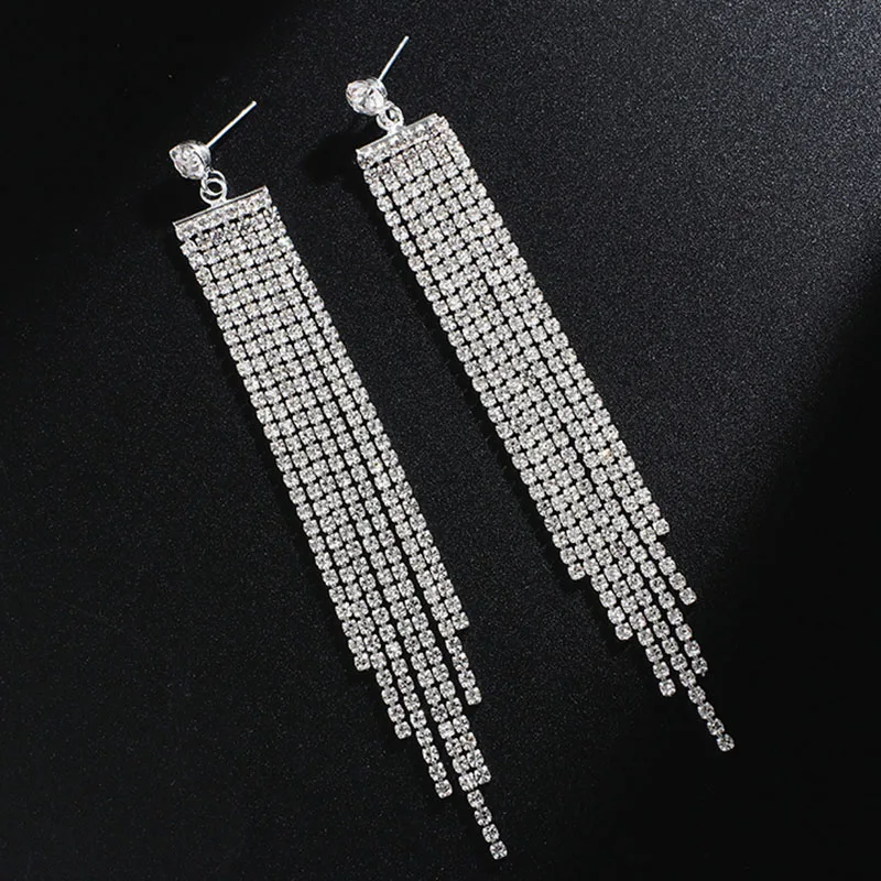 Модные свадебные серьги с кристаллами и кисточками для женщин массивные серьги многоцветные длинные серьги-подвески вечерние ювелирные изделия для выпускного вечера подарок - Окраска металла: GKY639 silver white