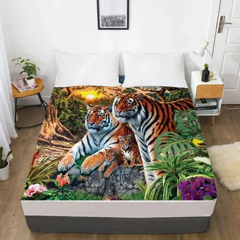 

3D Fitted Sheet Bed Mattress Fitted Cover Custom Design Bed Linens Sheets Bedsheet White 150x200 Animal Tiger Bedding Sheets