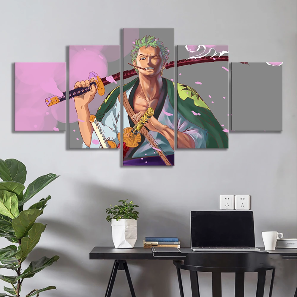 Modular Canvas Painting Home Decor One Piece Zoro Anime Cartoon Pictures 5 Set Modern Printed Poster For Living Room Wall Art Painting Calligraphy Aliexpress