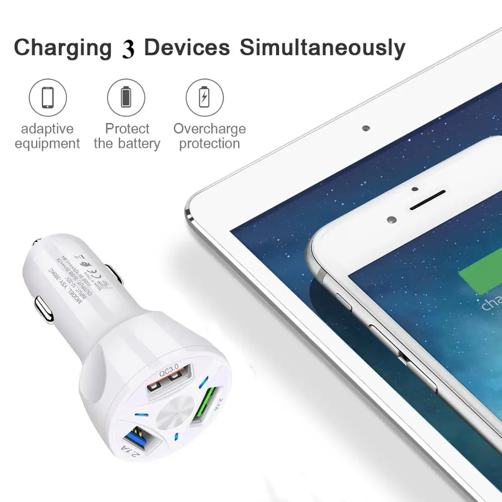 3 порта USB Автомобильное зарядное устройство Qualcomm Qc 0 QC 4 Быстрая Зарядка адаптер