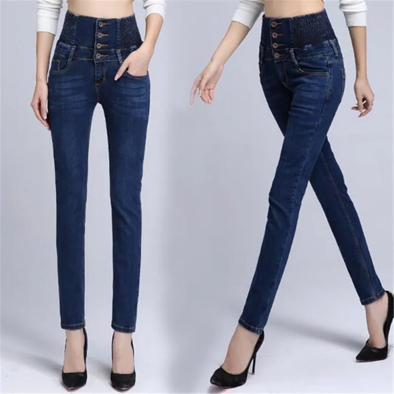 Новые Зимние флисовые джинсы Mujer женские 4 кнопки теплые джинсовые узкие брюки модные плотные брюки с высокой талией уличные брюки