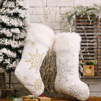 

Christmas Stocking Candy Bag White Christmas Decorations Snow Flakes Wine Bottle Set Xmas Tree Ornaments Natal 2020 Noel Gifts