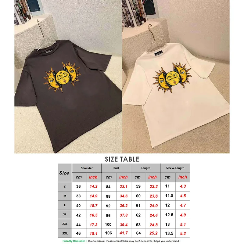 New Harajuku Women's Solar Eclipse Sun And Moon T-Shirt Vintage Fashion Aesthetic Grunge Tee Hipsters Gothic Clothing