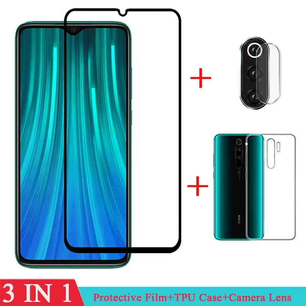 Чехол 3 в 1 Защитное стекло для Redmi Note 7 8 Защита экрана объектив камеры для Xiaomi Redmi Note 7 8 Pro - Цвет: 3 IN 1