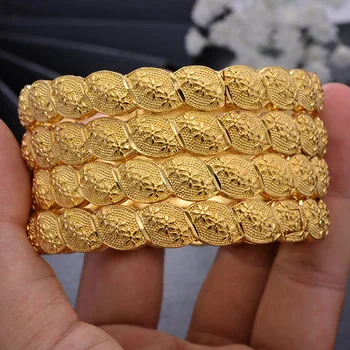 

Wando 4Pcs/lot Bangles Dubai Gold color Bangles For Women Bangle&Bracelet Africa Jewelry Ethiopian Middlle East Bride Gift
