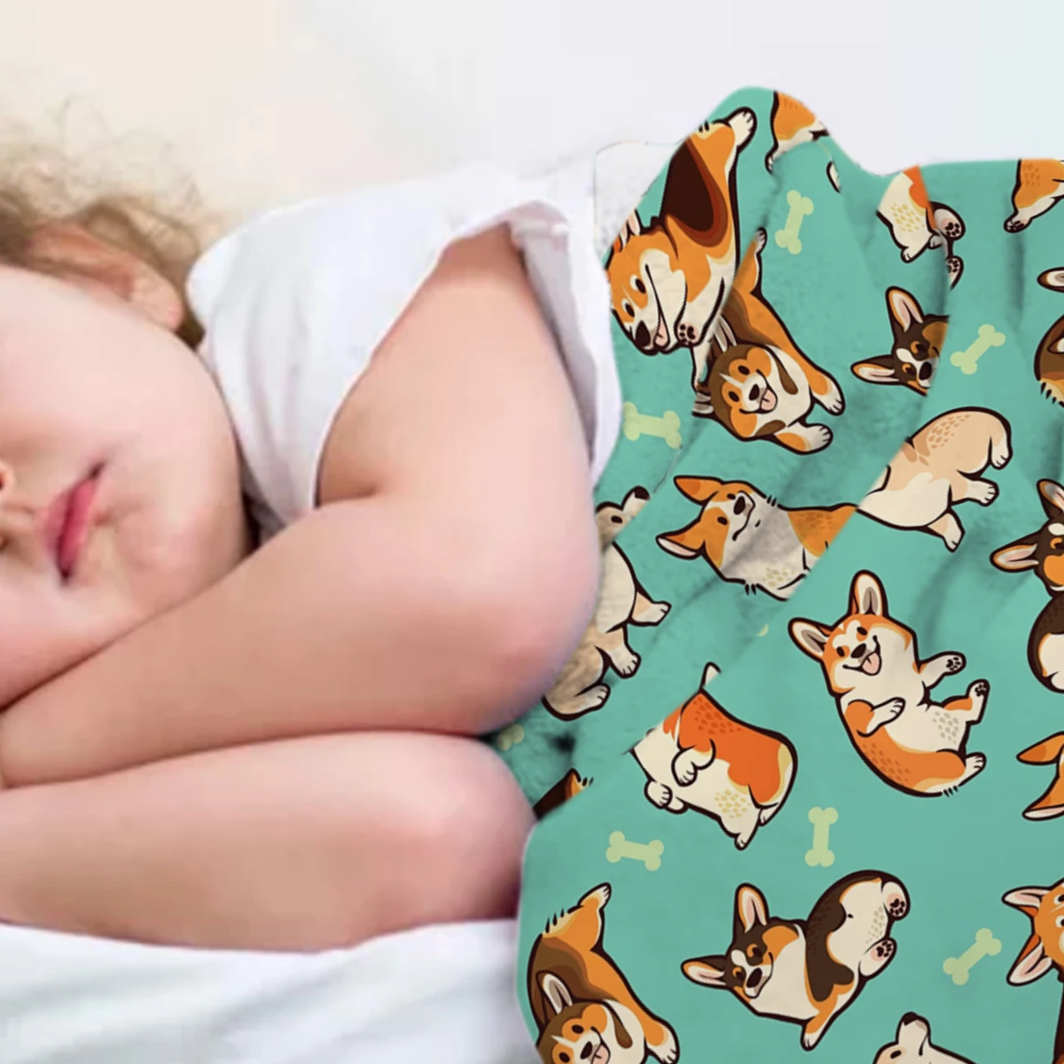Jolly Corgis в зеленом пледы одеяло, домашнее украшение собаки и кости теплый фланелевый одеяло s для спальни