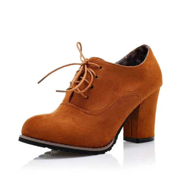 Женские ботинки Новая модная женская обувь с круглым носком, на шнуровке, на Высоком толстом каблуке, с коротким голенищем, сезон осень-зима, большие размеры 31-48