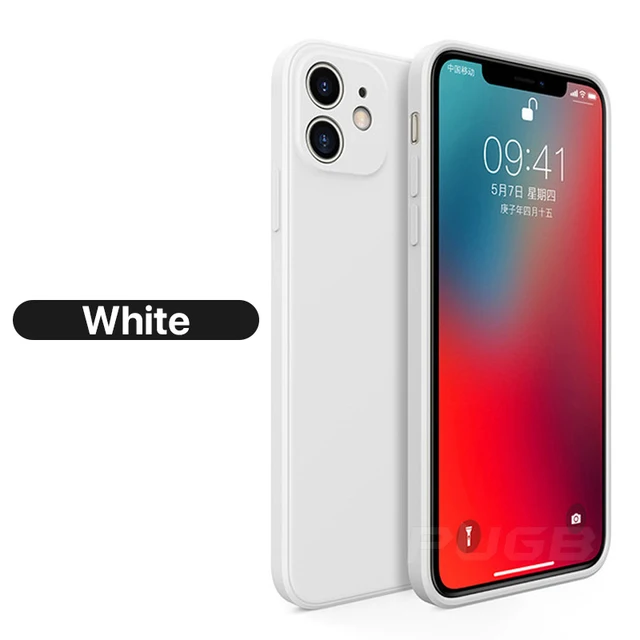Luxury Square Frame Soft Liquid Silicone Case For iPhone 12 11 13 Pro Max Mini X Xr Xs SE 2 2020 6 6s 7 8 Plus Shockproof Cover White