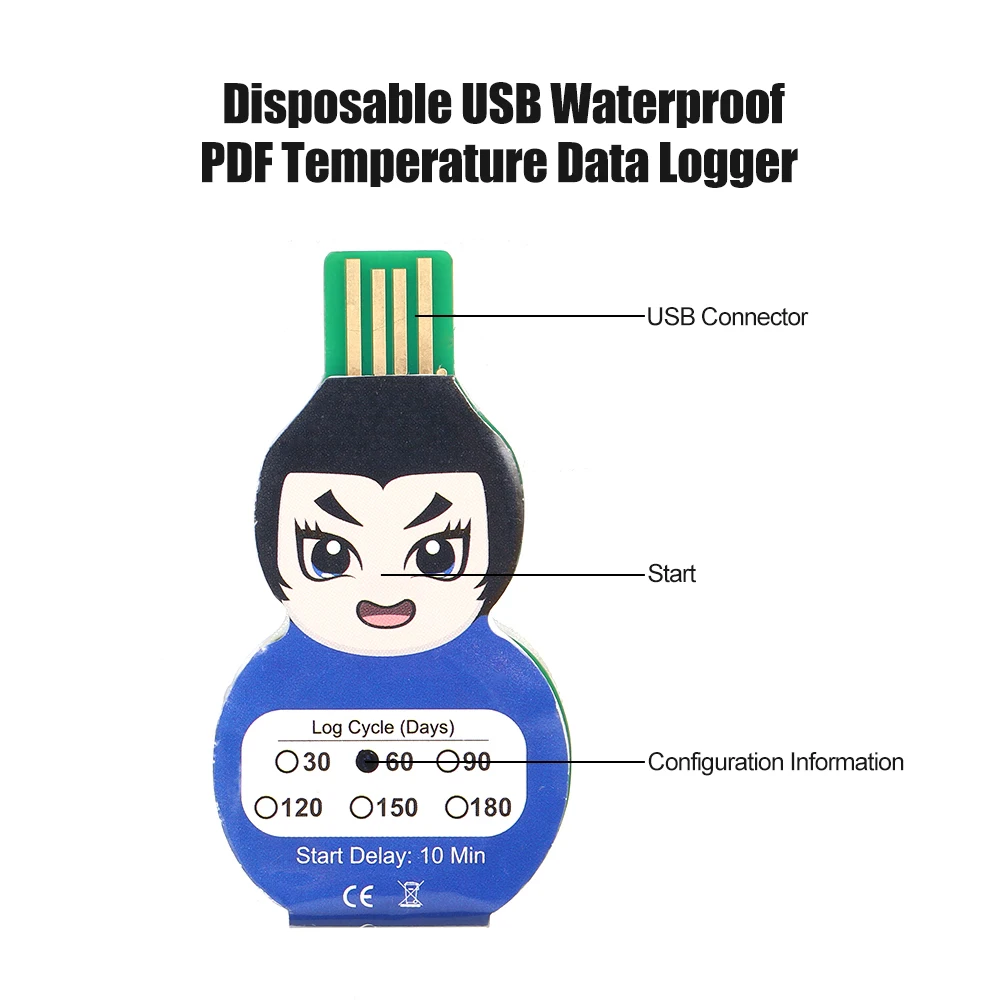 Одноразовый USB Регистратор данных температуры 60 дней холодной цепи PDF термометр рекордер-30 до 70 градусов Цельсия для биологической