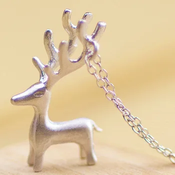 

TSHOU58 925 sterling silver three-dimensional deer necklace f short clavicle chain pendant