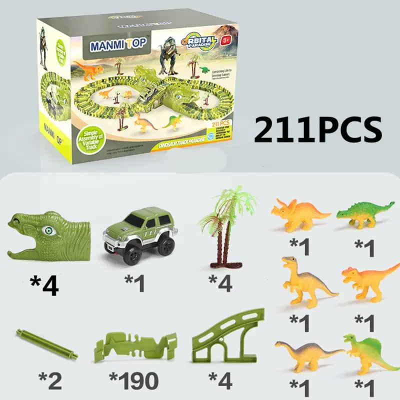 Dinosaur Railway Toy Car Track Racing Track Toy Set Educational Bend Flexible