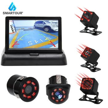 

Smartour Car rear view display 4.3-inch folding instrument panel 12v-24v display infrared punch light camera