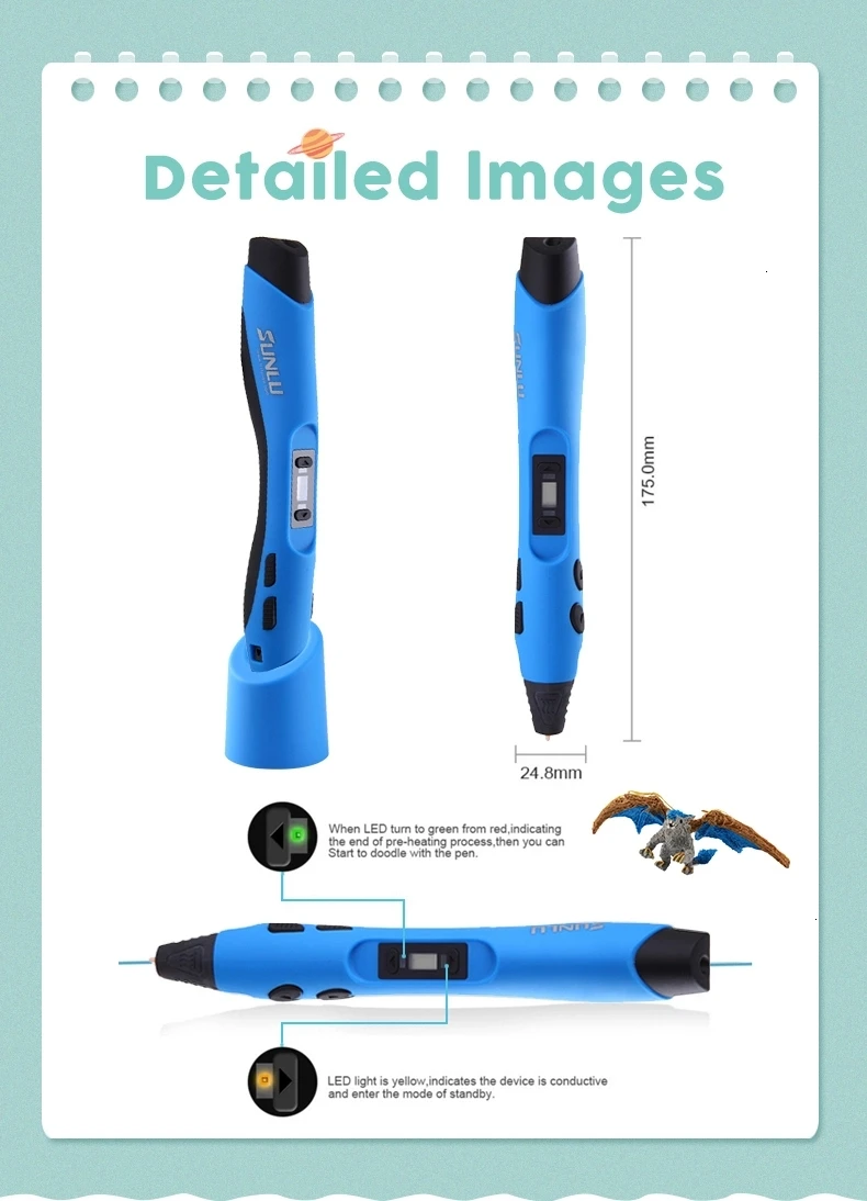SUNLU SL-300A 3d Ручка производитель интеллектуальная безопасная Температура 3D печать Ручка с ABS/PLA/PCL нити игрушка подарок