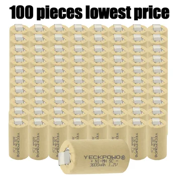 

100 pieces NIMH flat top sub C battery 3000mAh 1.2V akkumulator SC batteries for electric drills for B&D welding tabs for B&D
