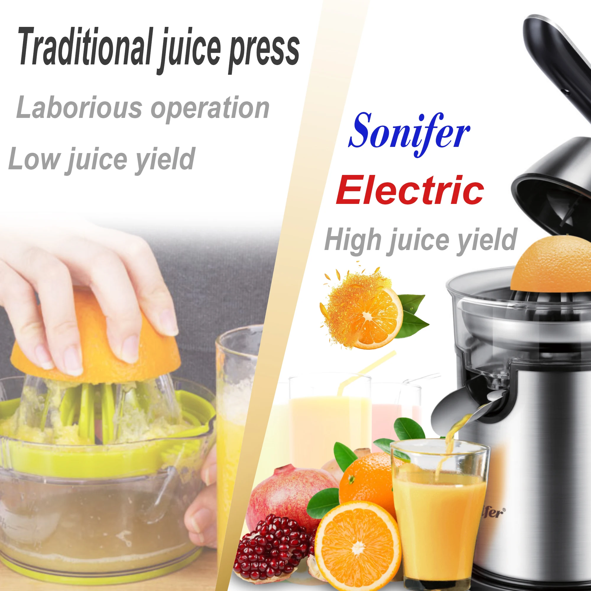 Stainless Steel Orange 300W Lemon Electric Set Juicers Aluminum Die  casting Handle Household Low Power Sonifer