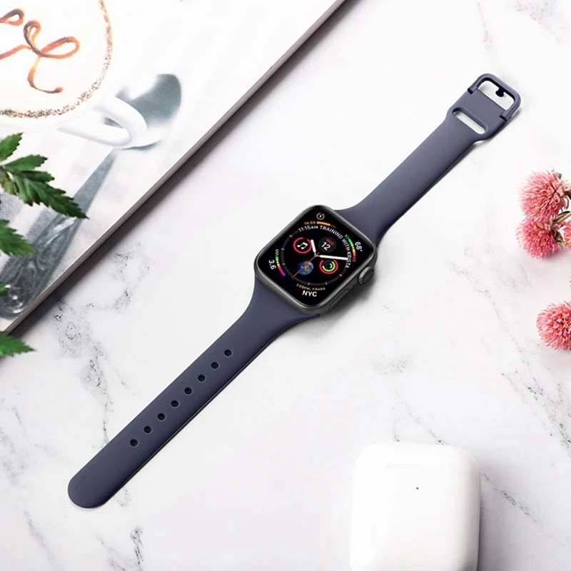 Тонкий ремешок для спортивных часов для apple watch band 44 мм 40 мм для iwatch 5 4 3 band 42 мм 38 мм correa узкий тонкий мягкий силиконовый ремень браслет