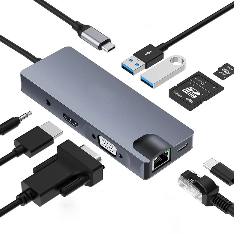 Концентратор Basix USB C Type для 4K HDMI RJ45 VGA 3 0 док станция MacBook Pro Huawei Mate 30 разветвитель 1