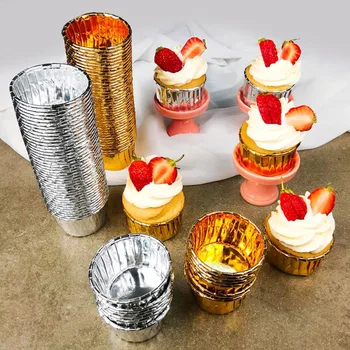 

Golden Muffin Cupcake Paper Cup Oilproof Cupcake Liner Baking Cup Tray Case Wedding Party Caissettes Cupcake Wrapper Paper 50pcs