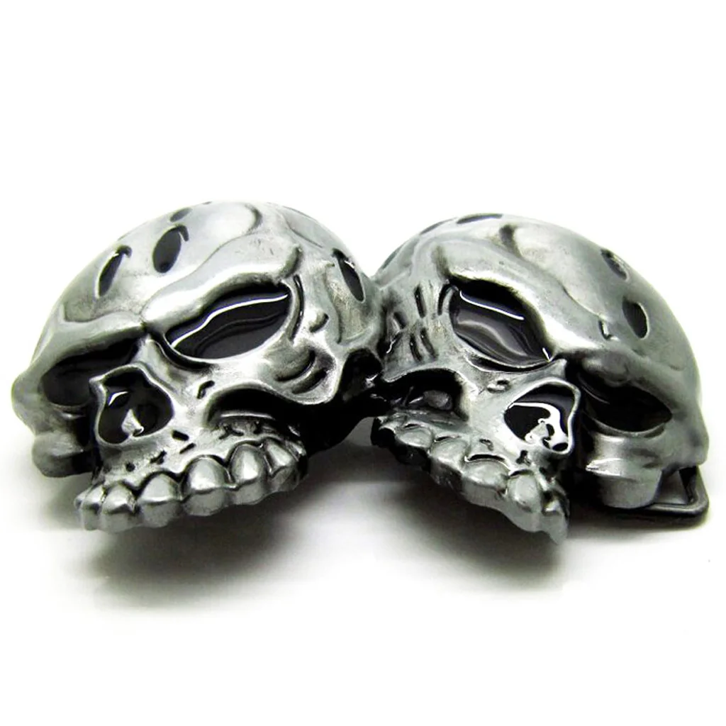 Novelty Vintage Western Belt Buckle 3D Double Skull Head Gothic Clothing Accessories For Women Men