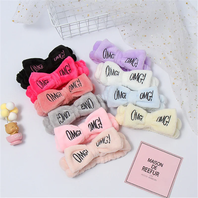 

New Letter OMG Coral Fleece Soft Bow Headbands For Women Girls Cute Hair Holder Hairbands Hair Bands Headwear Hair Accessories