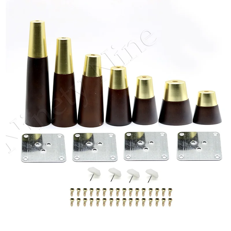 

4Pcs Walnut Color Natural Wood Reliable Wood Walnut Furniture Leg Cone Shaped Wooden Feet for Cabinets Soft Table