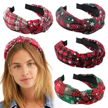 

DUOJIAOYAN Cross Christmas headband knotted fabric elastic hair band for women Festival party bow print headwear Hair Extensions
