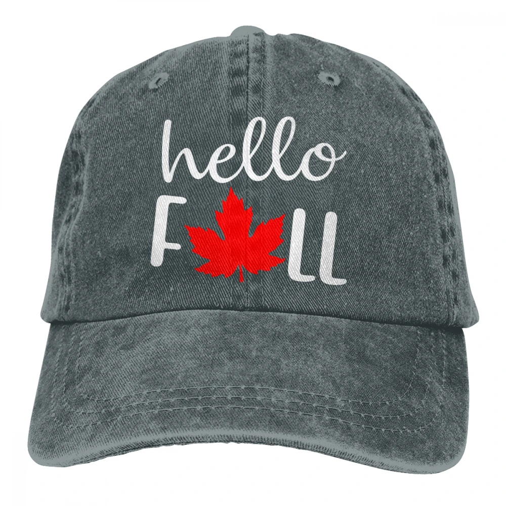Hello Fall кленовый лист Casquette черный унисекс Мужские Женские джинсовые бейсболка с ремешком кепки Регулируемый Гольф папа шляпа