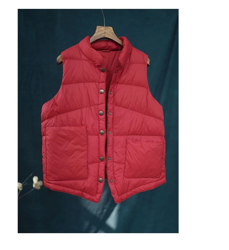 Зимние корейские однотонные пуховые пальто, 7 цветов, модные Универсальные жилеты, новые женские пуховые пальто на молнии с карманами - Цвет: Красный