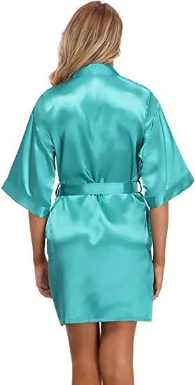 plain Satin Robes hot pink champagne silver Kimono bathrobe Women's Simplicity Pajamas Wedding Party robes short S-XXL