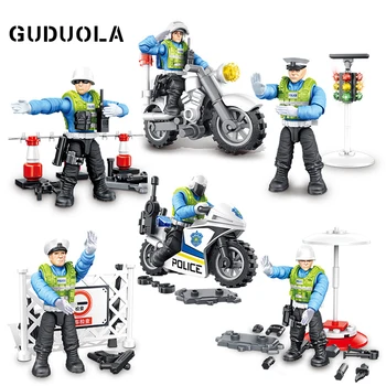 

6pcs/set Urban Traffic Police Building Blocks Military Army Troops Figures Bricks Kids Toys Juguetes